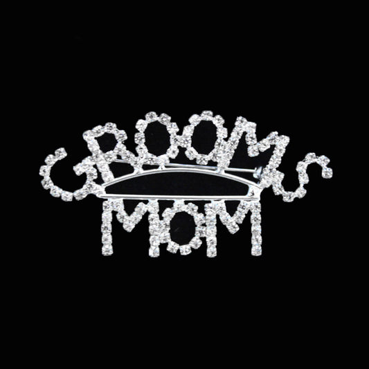 Sil ver GROOMS MOM Rhinestone Pin Brooch