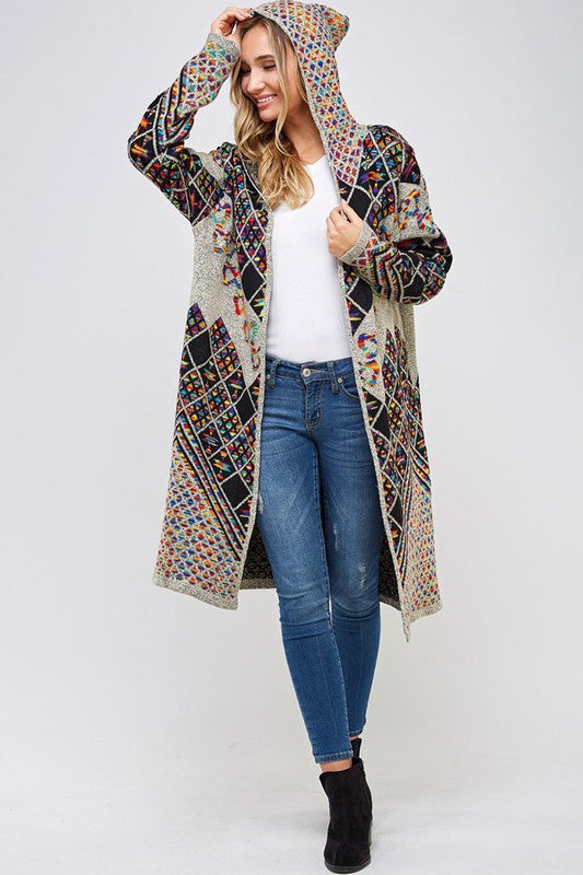 Tracey  Hooded Sweater Long Sleeve Cardigan