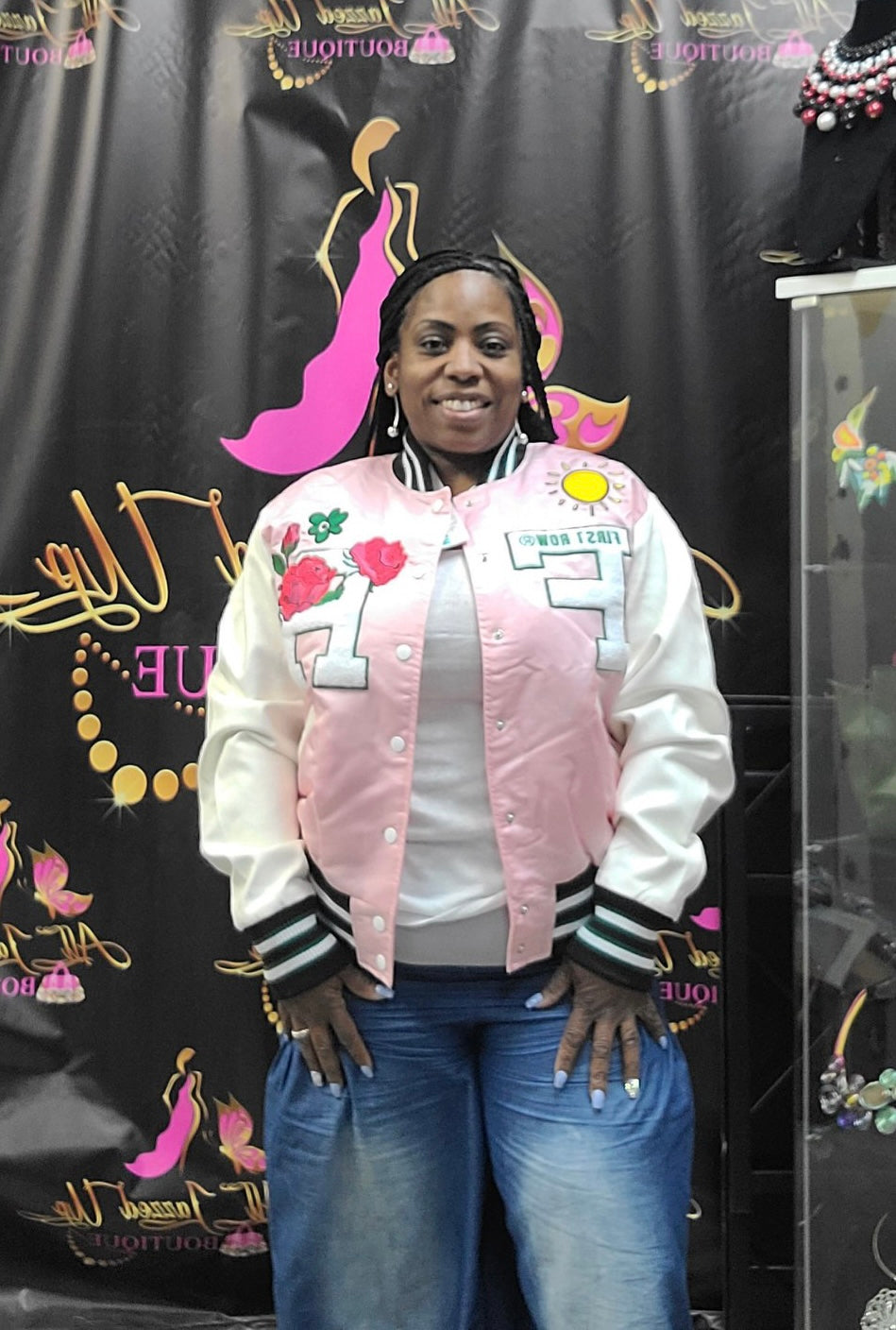 All pink varsity jacket sale