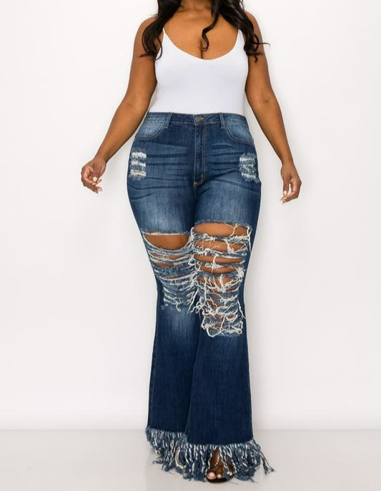 HIGH RISE FRAYED BOTTOM JEANS